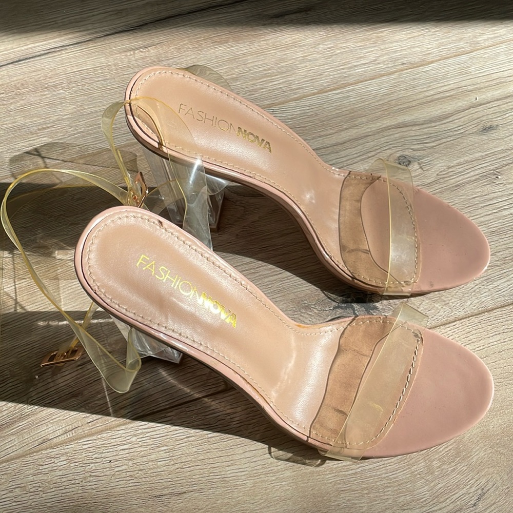 ‼️SALE‼️Clear beige heels fashion nova size 8